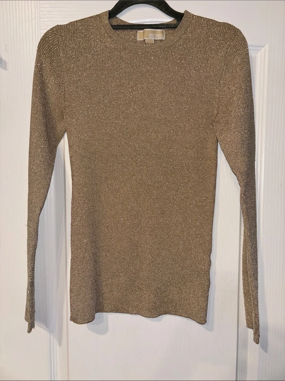 Michael Kors Metallic Bronze Long-Sleeve Knit Top